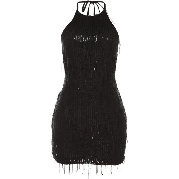 Micas Sequin Mini Dress Halter Neck Sleeveless Party Cocktail Dress Size M - Picture 1 of 10